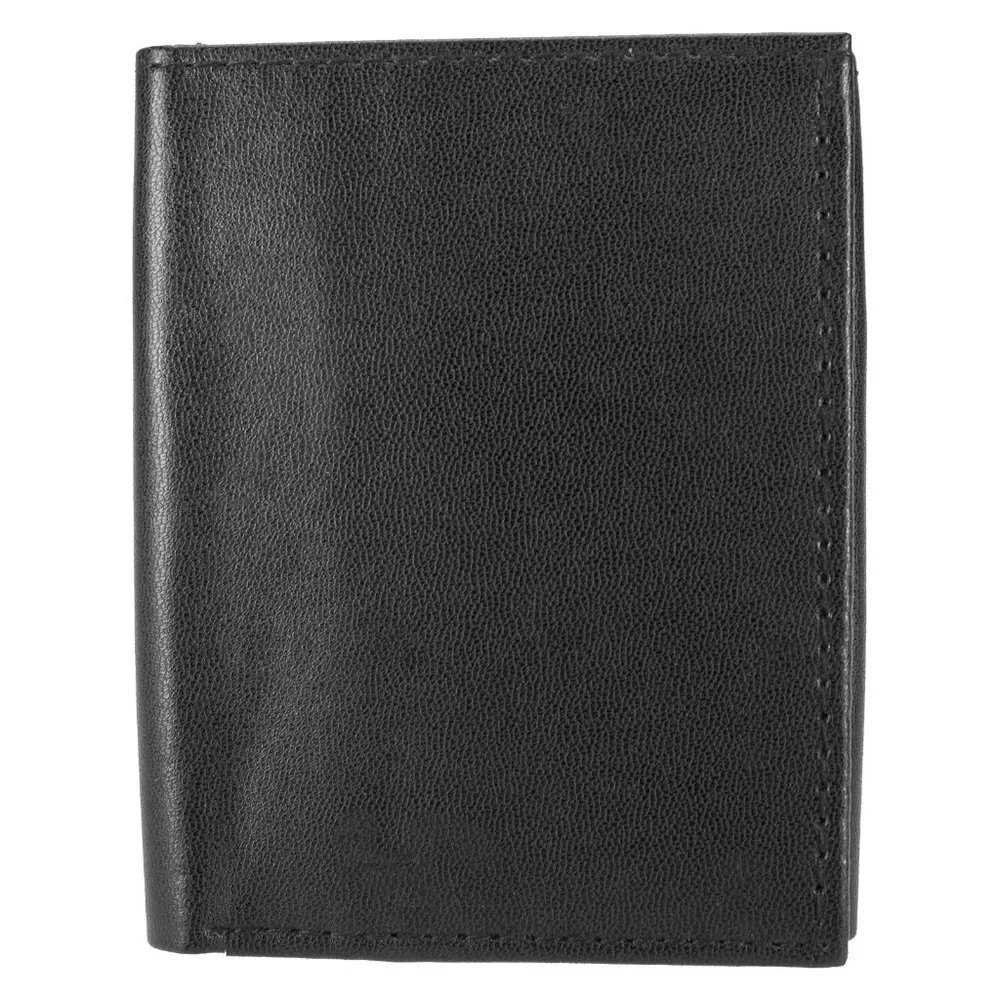 Men Trifold Wallet, Lambskin Leather Wallet Black
